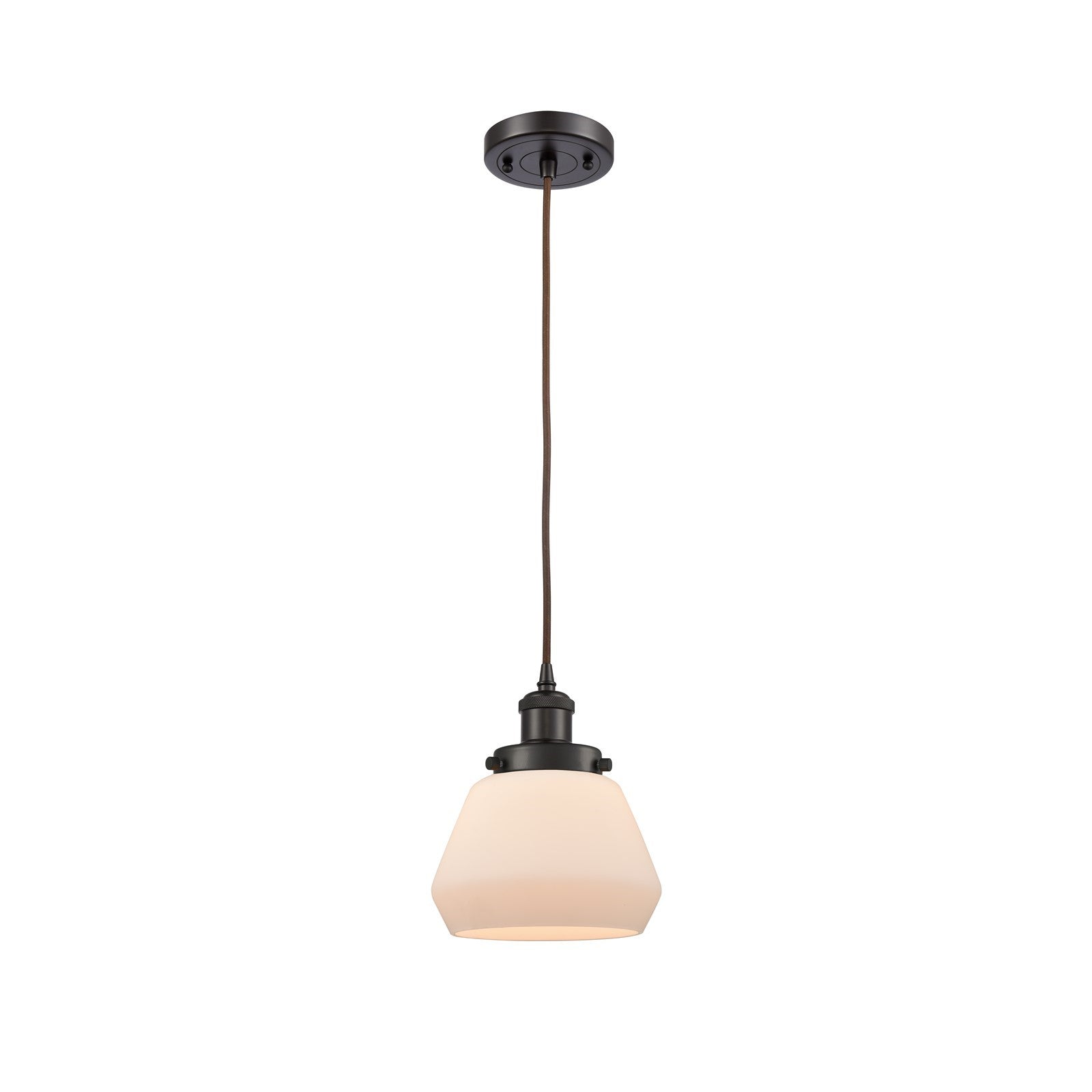 Innovations Fulton 7in 1-Light Mini Pendant | Modern Transitional Oil Rubbed Bronze Steel and Matte White Frosted Glass | Kitchen | Model 916-1P-OB-G171