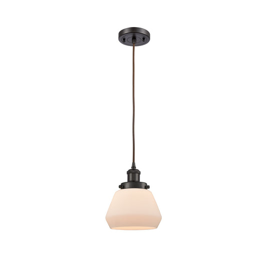 Innovations Fulton 7in 1-Light Mini Pendant | Modern Transitional Oil Rubbed Bronze Steel and Matte White Frosted Glass | Kitchen | Model 916-1P-OB-G171