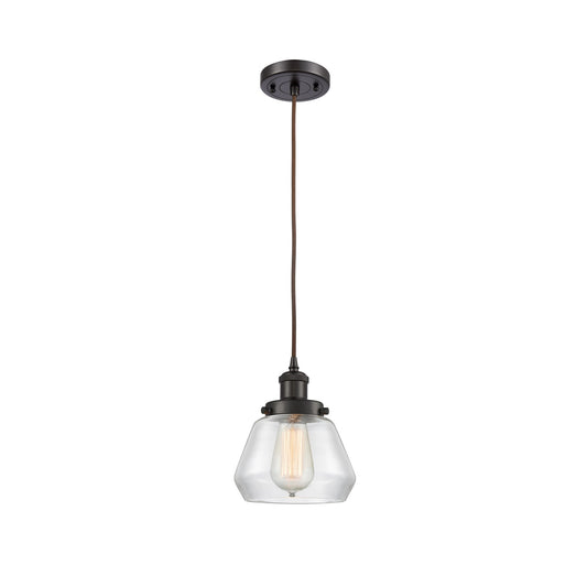 Innovations Fulton 7in 1-Light Mini Pendant | Modern Transitional Oil Rubbed Bronze Steel and Clear Schoolhouse Glass | Kitchen | Model 916-1P-OB-G172