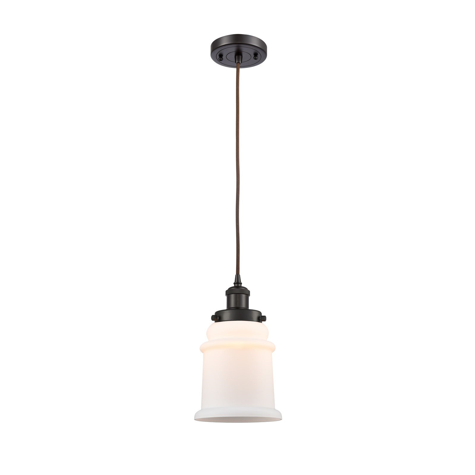 Innovations Canton 6in 1-Light Mini Pendant | Modern Contempo Oil Rubbed Bronze Steel and Matte White Frosted Glass | Kitchen | Model 916-1P-OB-G181