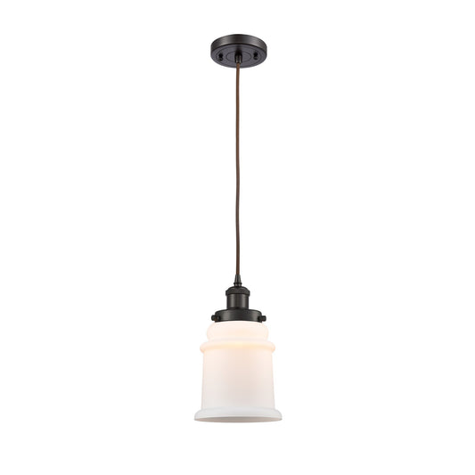 Innovations Canton 6in 1-Light Mini Pendant | Modern Contempo Oil Rubbed Bronze Steel and Matte White Frosted Glass | Kitchen | Model 916-1P-OB-G181