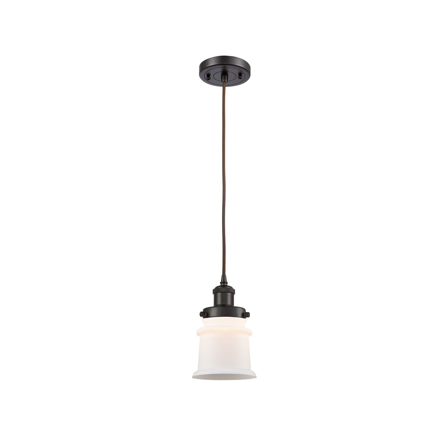 Innovations Canton 5.25in 1-Light Mini Pendant | Modern Contempo Oil Rubbed Bronze Steel and Matte White Frosted Glass | Kitchen | Model 916-1P-OB-G181S