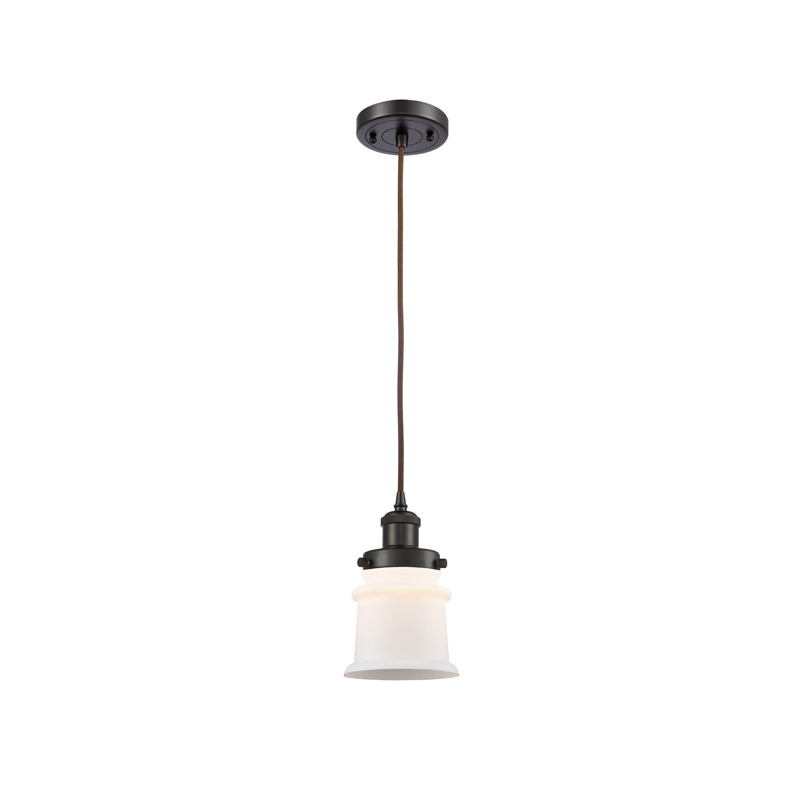 Innovations Canton 5.25in 1-Light Mini Pendant | Modern Contempo Oil Rubbed Bronze Steel and Matte White Frosted Glass | Kitchen | Model 916-1P-OB-G181S