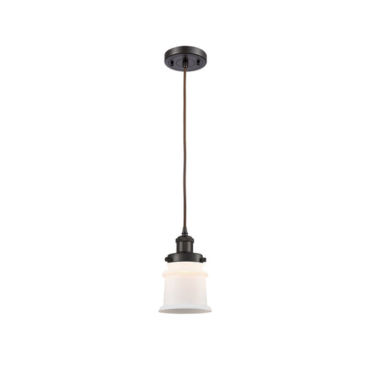 Innovations Canton 5.25in 1-Light Mini Pendant | Modern Contempo Oil Rubbed Bronze Steel and Matte White Frosted Glass | Kitchen | Model 916-1P-OB-G181S