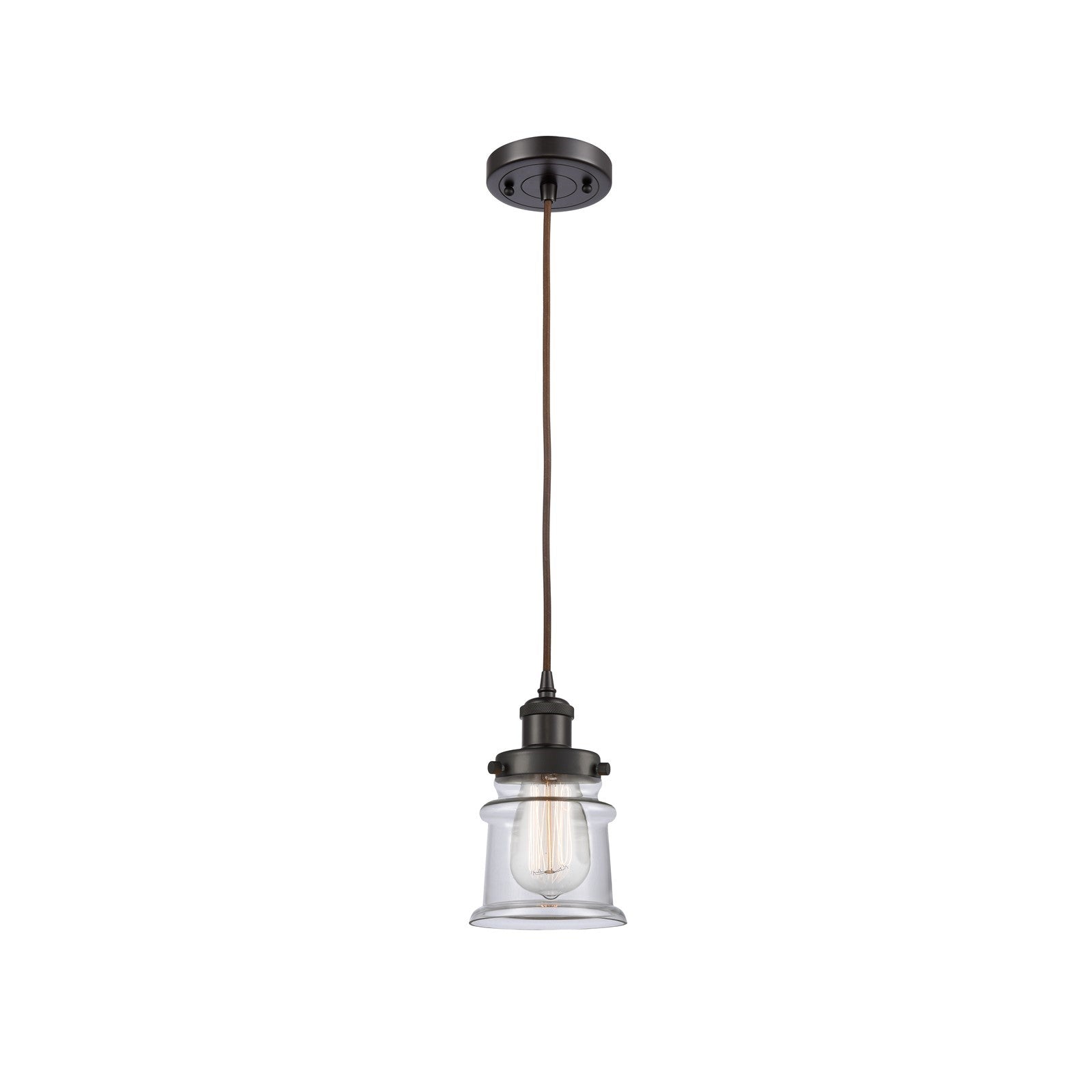 Innovations Canton 5.25in 1-Light Mini Pendant | Modern Transitional Oil Rubbed Bronze Steel and Clear Glass | Kitchen Island & | Model 916-1P-OB-G182S