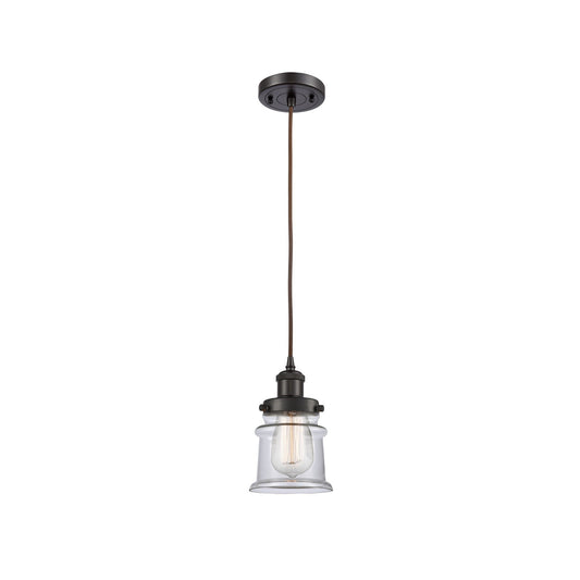 Innovations Canton 5.25in 1-Light Mini Pendant | Modern Transitional Oil Rubbed Bronze Steel and Clear Glass | Kitchen Island & | Model 916-1P-OB-G182S