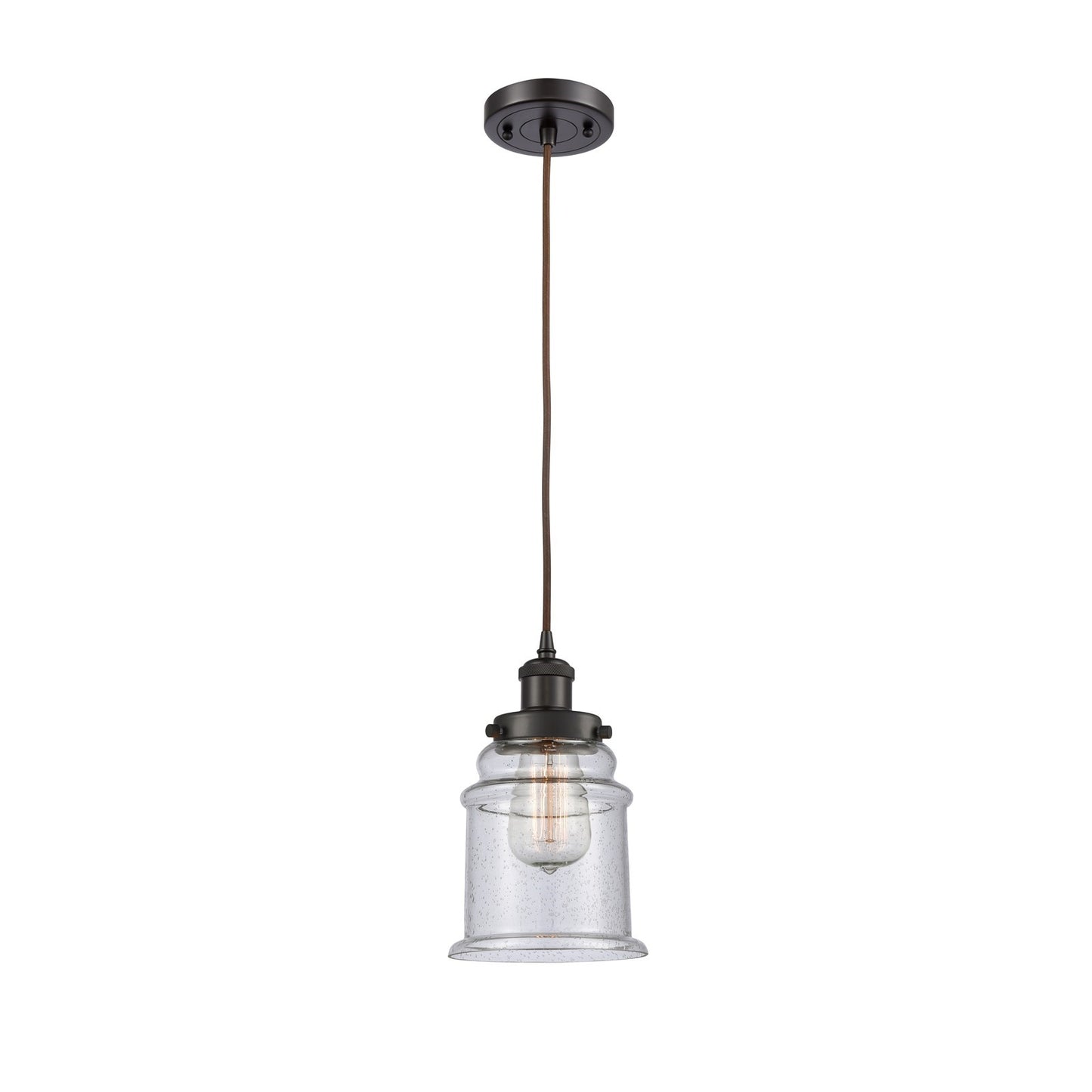 Innovations Canton 6in 1-Light Mini Pendant | Modern Transitional Oil Rubbed Bronze Steel and Seedy Glass | Kitchen Island & Dining | Model 916-1P-OB-G184
