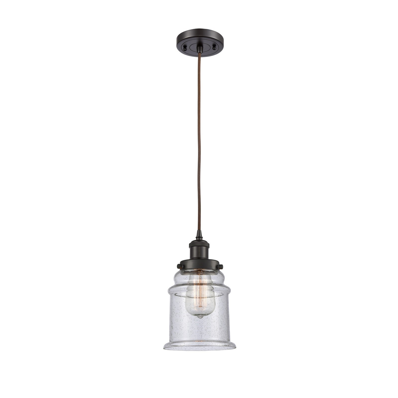 Innovations Canton 6in 1-Light Mini Pendant | Modern Transitional Oil Rubbed Bronze Steel and Seedy Glass | Kitchen Island & Dining | Model 916-1P-OB-G184