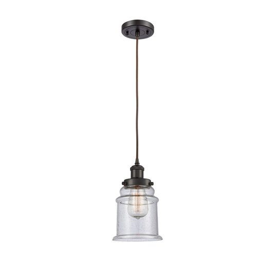 Innovations Canton 6in 1-Light Mini Pendant | Modern Transitional Oil Rubbed Bronze Steel and Seedy Glass | Kitchen Island & Dining | Model 916-1P-OB-G184