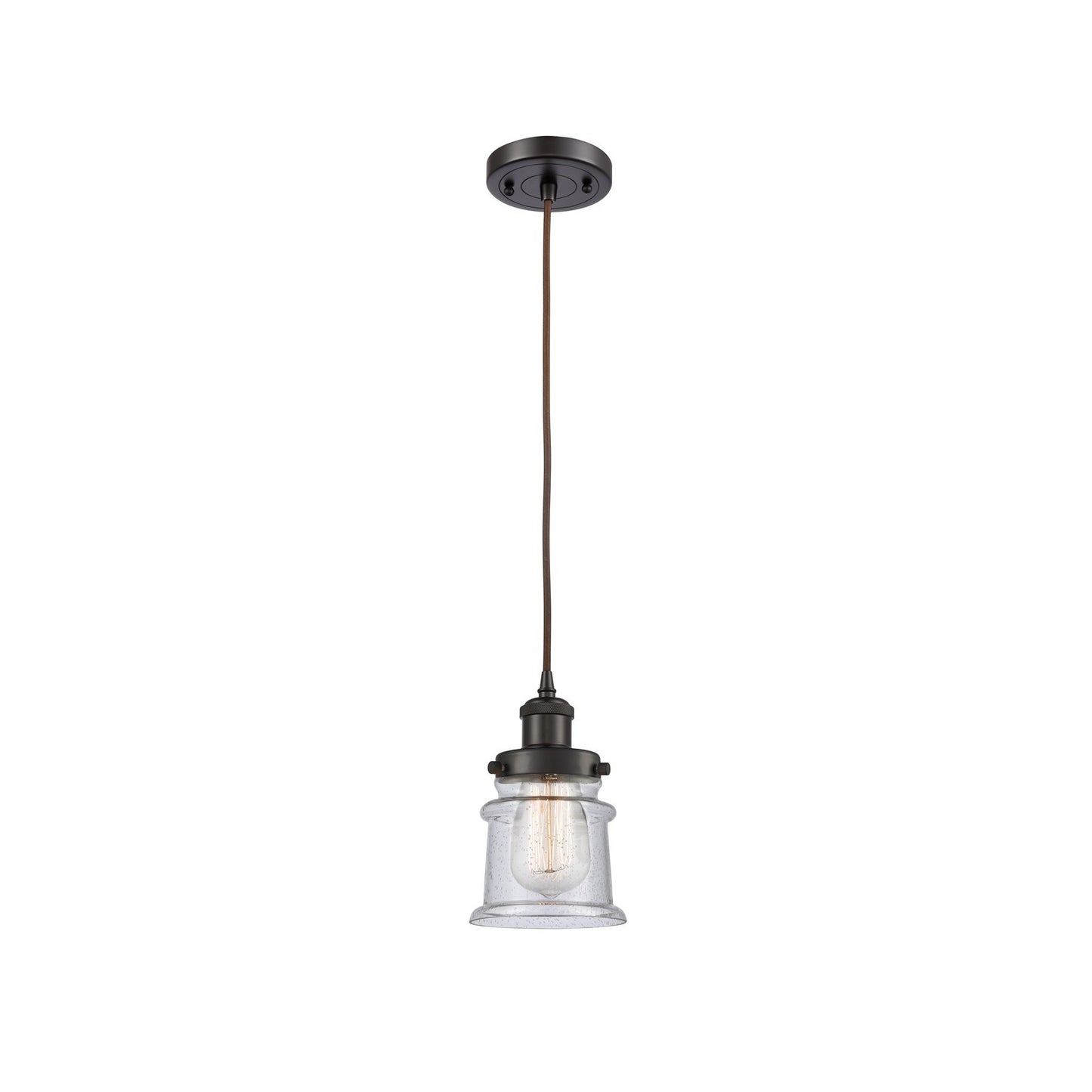 Innovations Canton 5.25in 1-Light Mini Pendant | Modern Transitional Oil Rubbed Bronze Steel and Seedy Glass | Kitchen Island & | Model 916-1P-OB-G184S