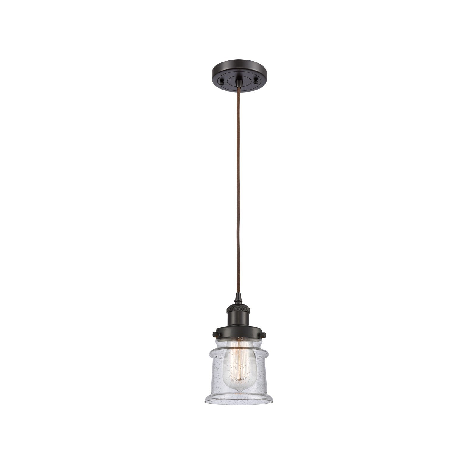 Innovations Canton 5.25in 1-Light Mini Pendant | Modern Transitional Oil Rubbed Bronze Steel and Seedy Glass | Kitchen Island & | Model 916-1P-OB-G184S