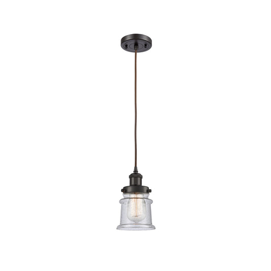 Innovations Canton 5.25in 1-Light Mini Pendant | Modern Transitional Oil Rubbed Bronze Steel and Seedy Glass | Kitchen Island & | Model 916-1P-OB-G184S