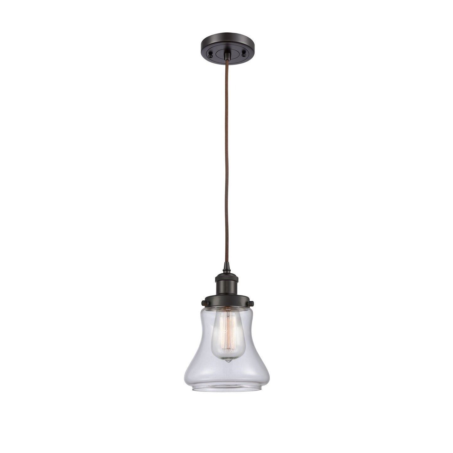 Innovations Bellmont 6.12in 1-Light Mini Pendant | Modern Transitional Oil Rubbed Bronze Steel and Clear Glass | Kitchen Island & | Model 916-1P-OB-G192