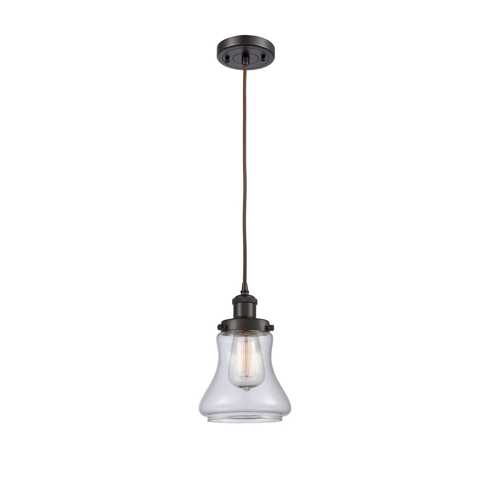 Innovations Bellmont 6.12in 1-Light Mini Pendant | Modern Transitional Oil Rubbed Bronze Steel and Clear Glass | Kitchen Island & | Model 916-1P-OB-G192