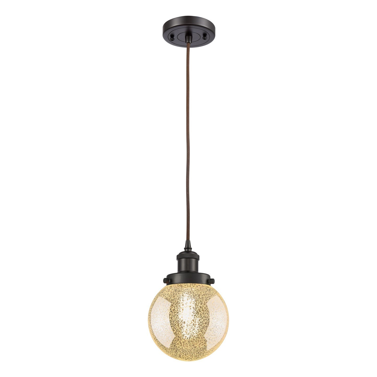 Innovations Beacon 6in 1-Light Mini Pendant | Industrial Oil Rubbed Bronze Steel and Mercury Seeded Glass | Kitchen Island & | Model 916-1P-OB-G208-6