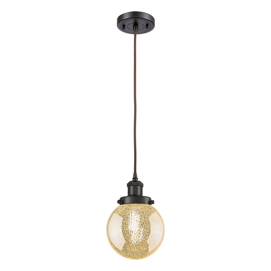 Innovations Beacon 6in 1-Light Mini Pendant | Industrial Oil Rubbed Bronze Steel and Mercury Seeded Glass | Kitchen Island & | Model 916-1P-OB-G208-6