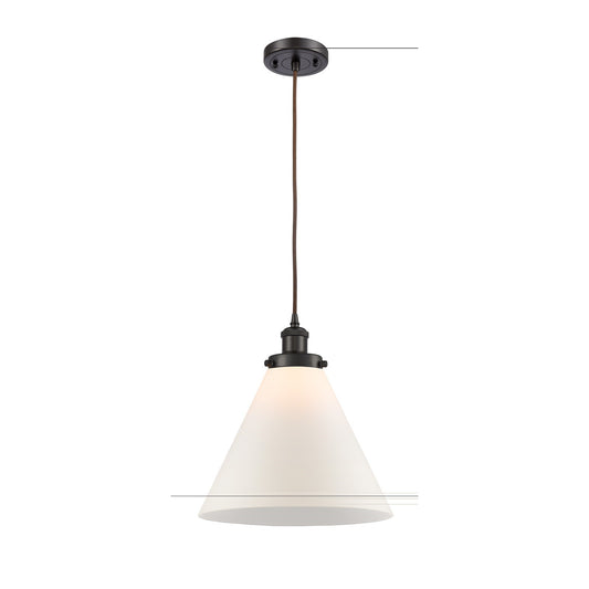 Innovations Cone 12in 1-Light Mini Pendant | Industrial Oil Rubbed Bronze Steel and Matte White Frosted Glass | Kitchen Island & | Model 916-1P-OB-G41-L