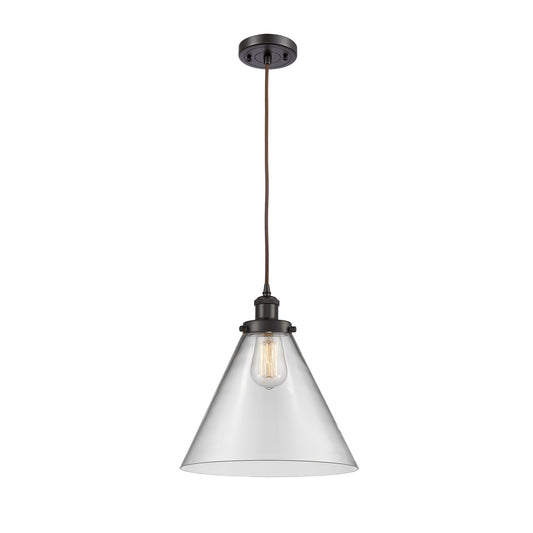 Innovations Cone 12in 1-Light Mini Pendant | Industrial Oil Rubbed Bronze and Clear Glass | Kitchen Island & Dining Room | Model 916-1P-OB-G42-L-LED
