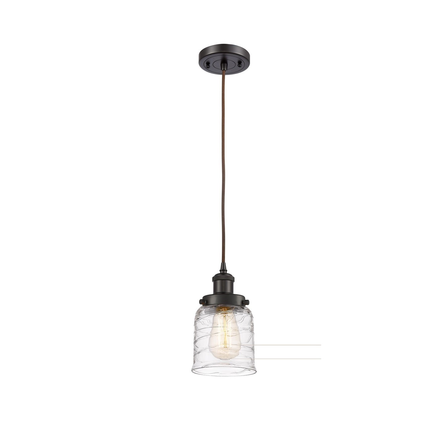 Innovations Bell 5in 1-Light Mini Pendant | Industrial Oil Rubbed Bronze and Clear Deco Swirl Glass | Kitchen Island & Dining | Model 916-1P-OB-G513-LED