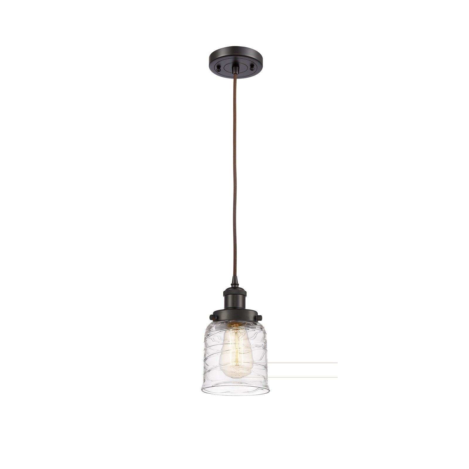 Innovations Bell 5in 1-Light Mini Pendant | Industrial Oil Rubbed Bronze and Clear Deco Swirl Glass | Kitchen Island & Dining | Model 916-1P-OB-G513-LED