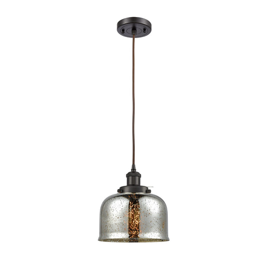 Innovations Bell 8in 1-Light Mini Pendant | Industrial Oil Rubbed Bronze and Silver Plated Mercury Glass | Kitchen Island & | Model 916-1P-OB-G78-LED
