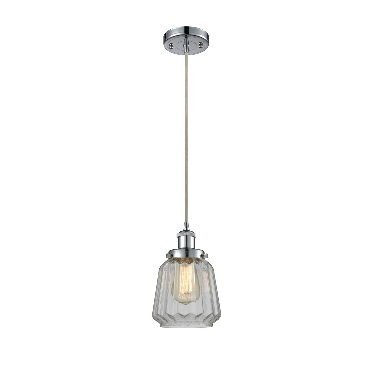 Innovations Chatham 7in 1-Light Mini Pendant | Modern Transitional Polished Chrome Steel and Clear Ribbed Glass | Kitchen Island & | Model 916-1P-PC-G142