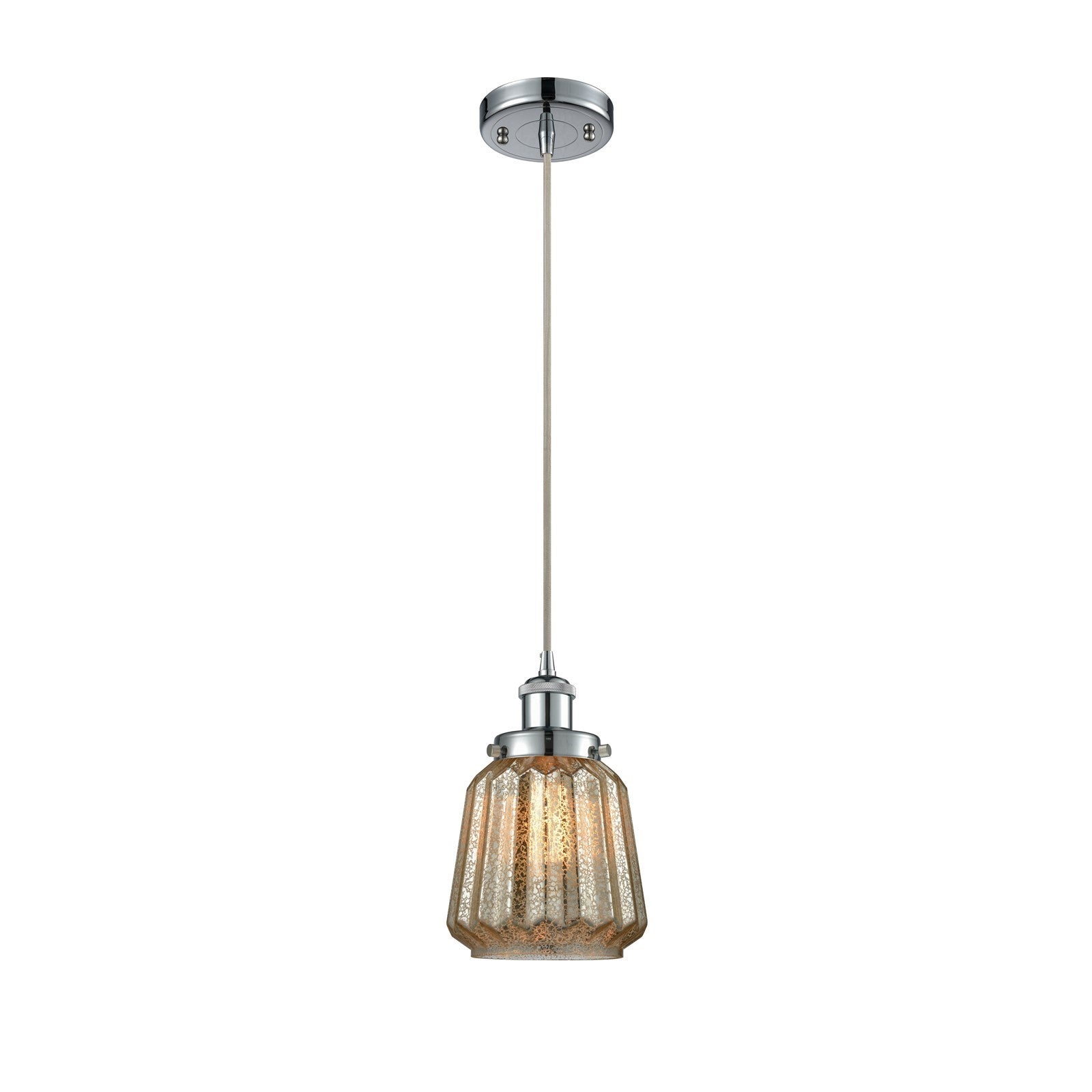 Innovations Chatham 7in 1-Light Mini Pendant | Modern Transitional Polished Chrome Steel and Mercury Ribbed Glass | Kitchen Island | Model 916-1P-PC-G146