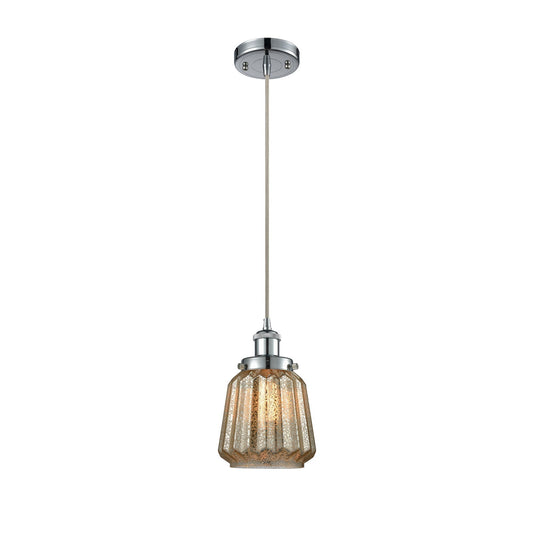 Innovations Chatham 7in 1-Light Mini Pendant | Modern Transitional Polished Chrome Steel and Mercury Ribbed Glass | Kitchen Island | Model 916-1P-PC-G146