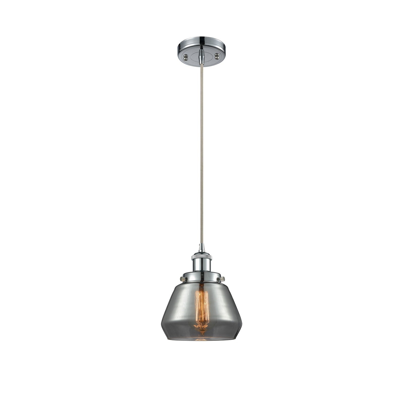 Innovations Fulton 7in 1-Light Mini Pendant | Modern Transitional Polished Chrome and Light Smoke Glass | Kitchen Island & Dining | Model 916-1P-PC-G173