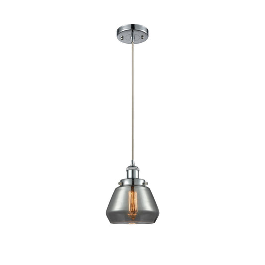 Innovations Fulton 7in 1-Light Mini Pendant | Modern Transitional Polished Chrome and Light Smoke Glass | Kitchen Island & Dining | Model 916-1P-PC-G173