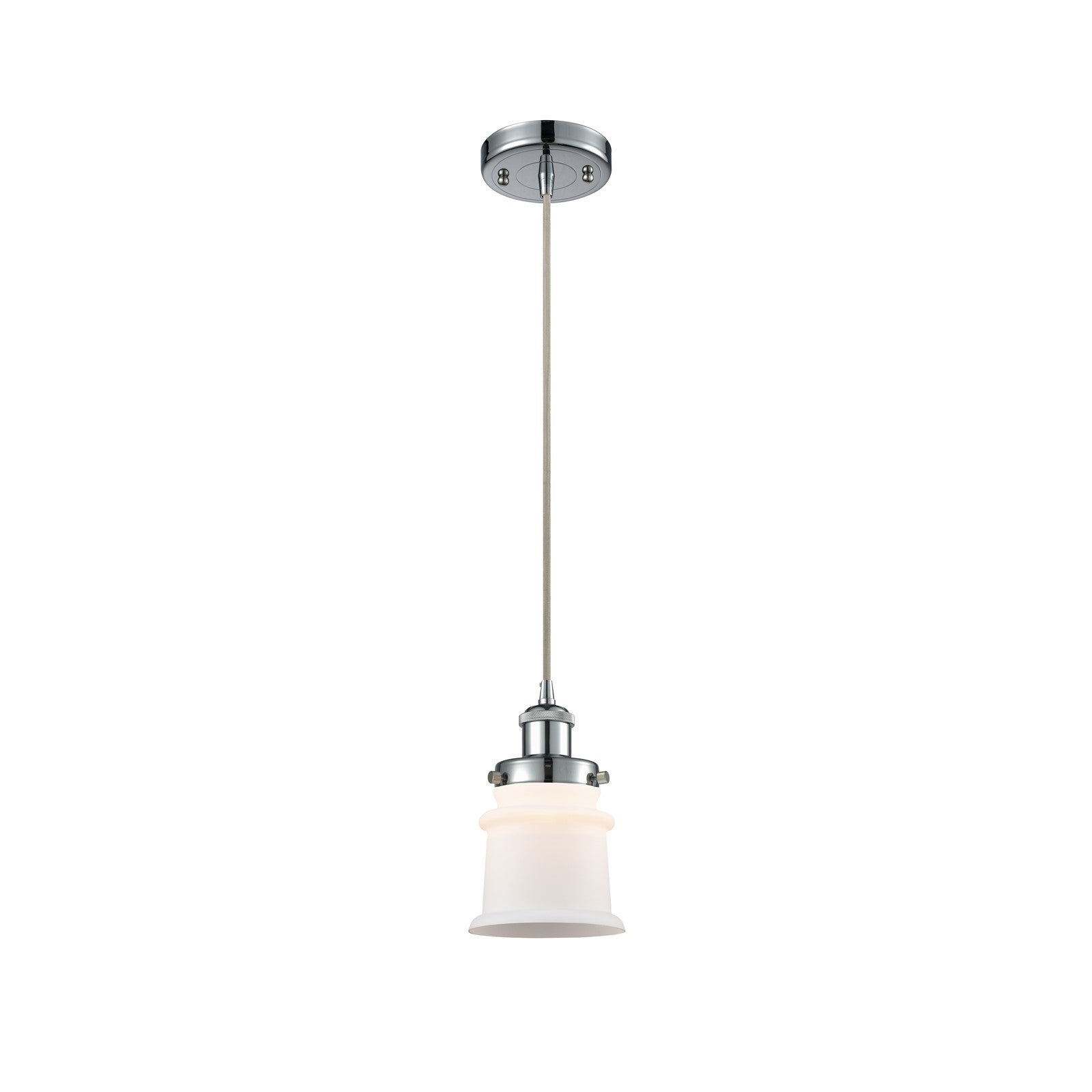 Innovations Canton 5.25in 1-Light Mini Pendant | Modern Contempo Polished Chrome and Matte White Frosted Glass | Kitchen Island & | Model 916-1P-PC-G181S