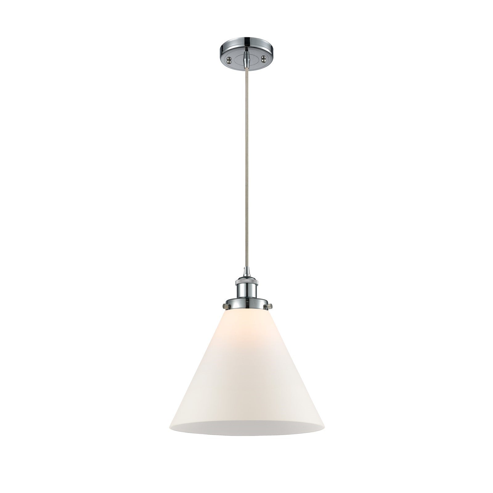 Innovations Cone 11.75in 1-Light Mini Pendant | Industrial Polished Chrome and Matte White Frosted Glass | Kitchen Island & Dining | Model 916-1P-PC-G41-L