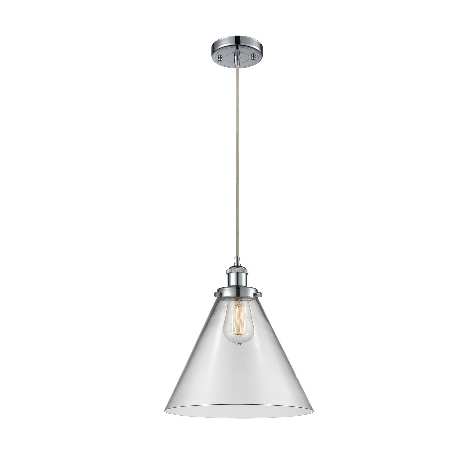 Innovations Cone 12in 1-Light Mini Pendant | Industrial Polished Chrome and Clear Glass | Kitchen Island & Dining Room | Model 916-1P-PC-G42-L