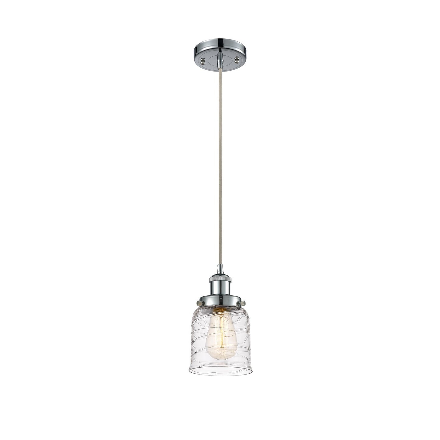 Innovations Bell 5in 1-Light Mini Pendant | Industrial Polished Chrome and Clear Deco Swirl Glass | Kitchen Island & Dining | Model 916-1P-PC-G513-LED