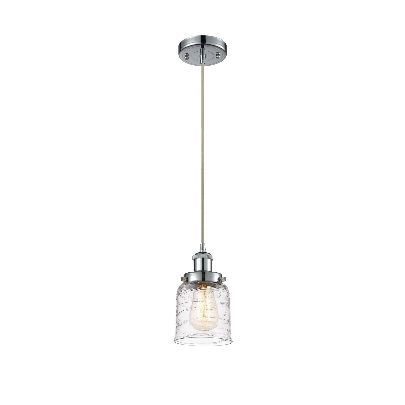 Innovations Bell 5in 1-Light Mini Pendant | Industrial Polished Chrome and Clear Deco Swirl Glass | Kitchen Island & Dining | Model 916-1P-PC-G513-LED