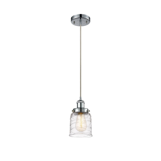 Innovations Bell 5in 1-Light Mini Pendant | Industrial Polished Chrome and Clear Deco Swirl Glass | Kitchen Island & Dining | Model 916-1P-PC-G513-LED