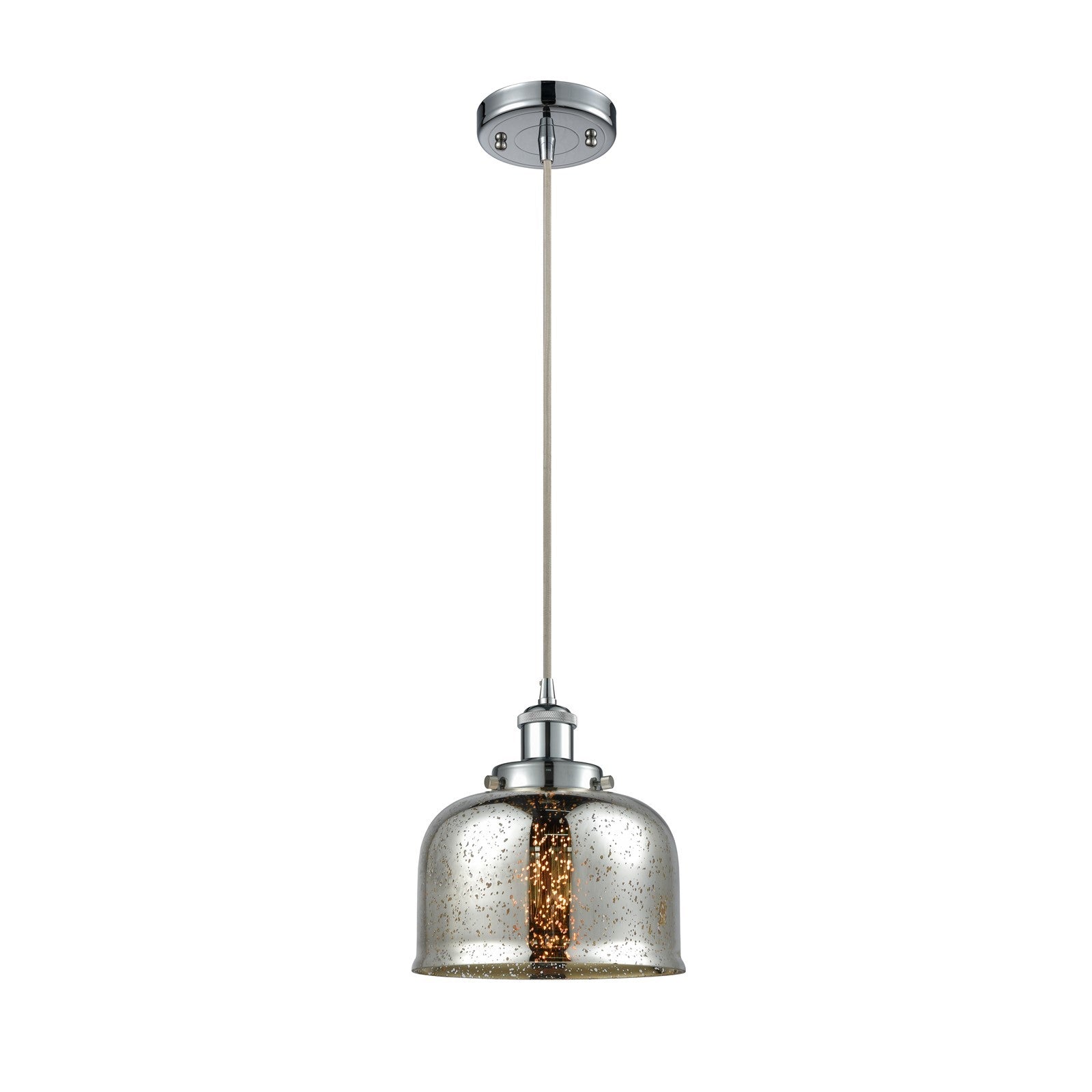 Innovations Bell 8in 1-Light Mini Pendant | Industrial Polished Chrome and Silver Plated Mercury Glass | Kitchen Island & Dining | Model 916-1P-PC-G78-LED