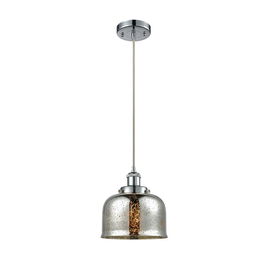 Innovations Bell 8in 1-Light Mini Pendant | Industrial Polished Chrome and Silver Plated Mercury Glass | Kitchen Island & Dining | Model 916-1P-PC-G78-LED