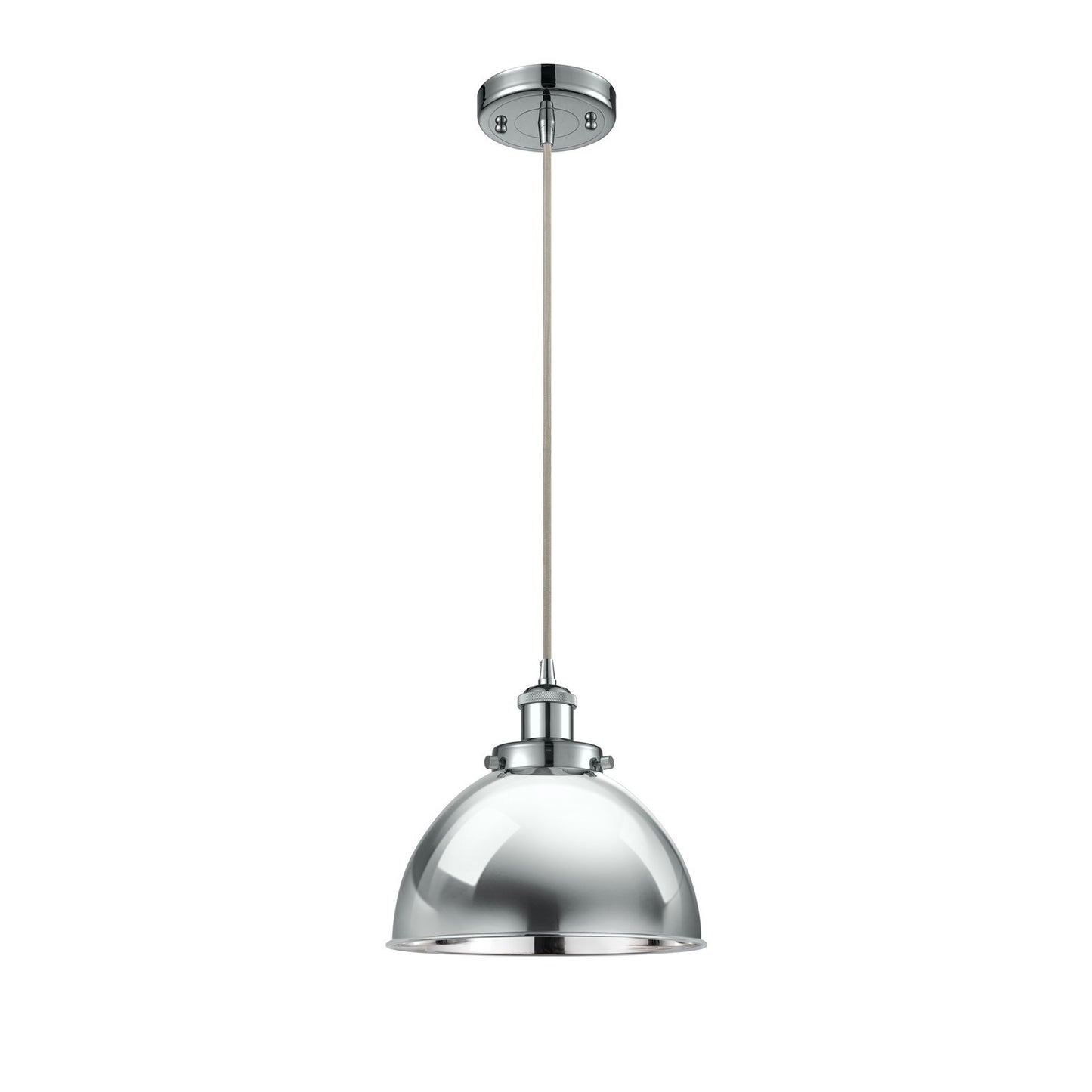 Innovations Derby 10in 1-Light Mini Pendant | Industrial Polished Chrome Metal Dome | Kitchen Island & Dining Room | Model 916-1P-PC-MFD-10-PC-LED