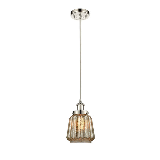 Innovations Chatham 7in 1-Light Mini Pendant | Modern Transitional Polished Nickel Steel and Mercury Ribbed Glass | Kitchen Island | Model 916-1P-PN-G146