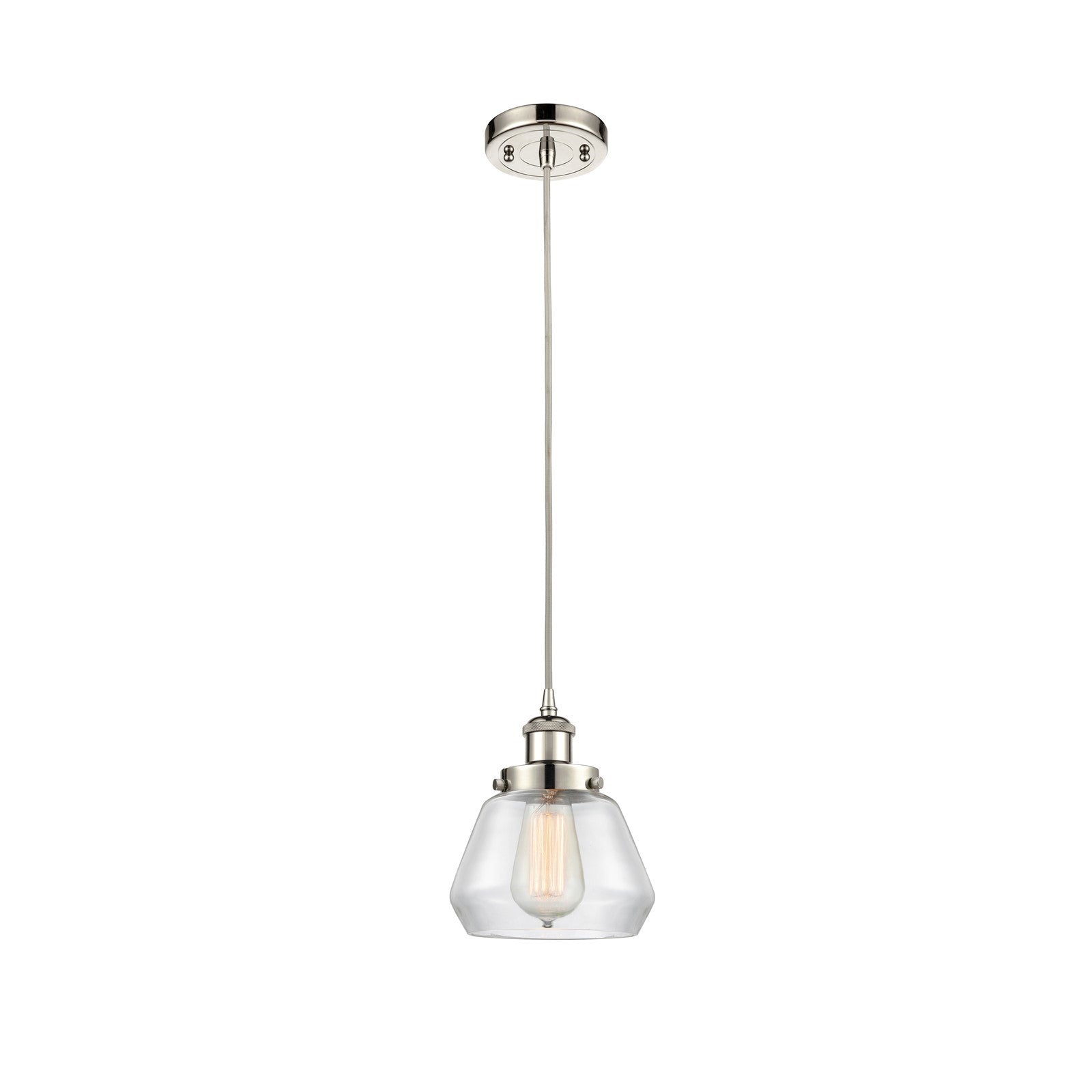 Innovations Fulton 7in 1-Light Mini Pendant | Modern Transitional Polished Nickel Steel and Clear Glass | Kitchen Island & Dining | Model 916-1P-PN-G172