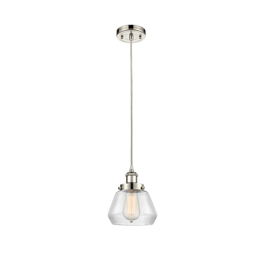 Innovations Fulton 7in 1-Light Mini Pendant | Modern Transitional Polished Nickel Steel and Clear Glass | Kitchen Island & Dining | Model 916-1P-PN-G172