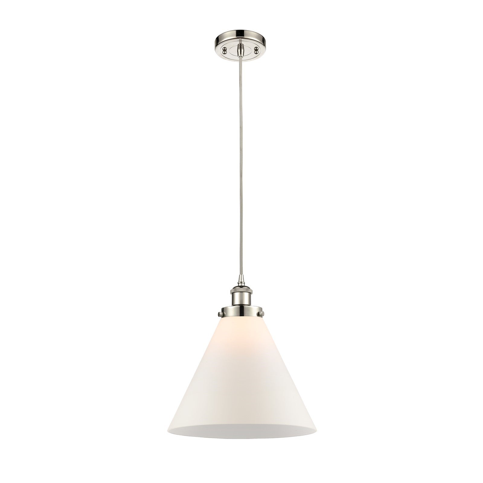 Innovations Cone 11.75in 1-Light Mini Pendant | Industrial Polished Nickel Steel and Matte White Frosted Glass | Kitchen | Model 916-1P-PN-G41-L-LED