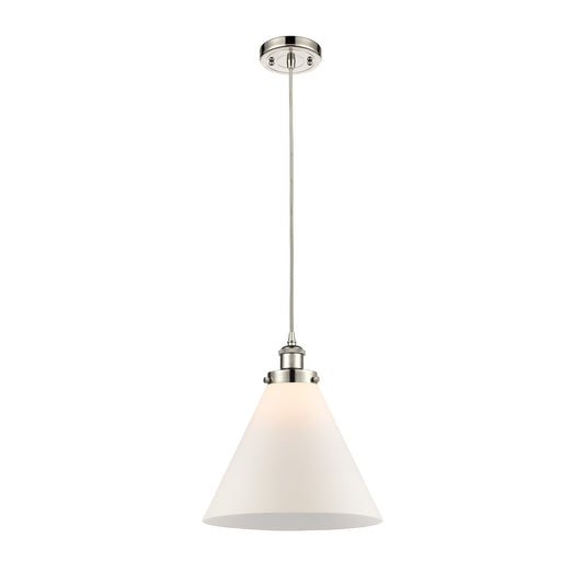 Innovations Cone 11.75in 1-Light Mini Pendant | Industrial Polished Nickel Steel and Matte White Frosted Glass | Kitchen | Model 916-1P-PN-G41-L-LED