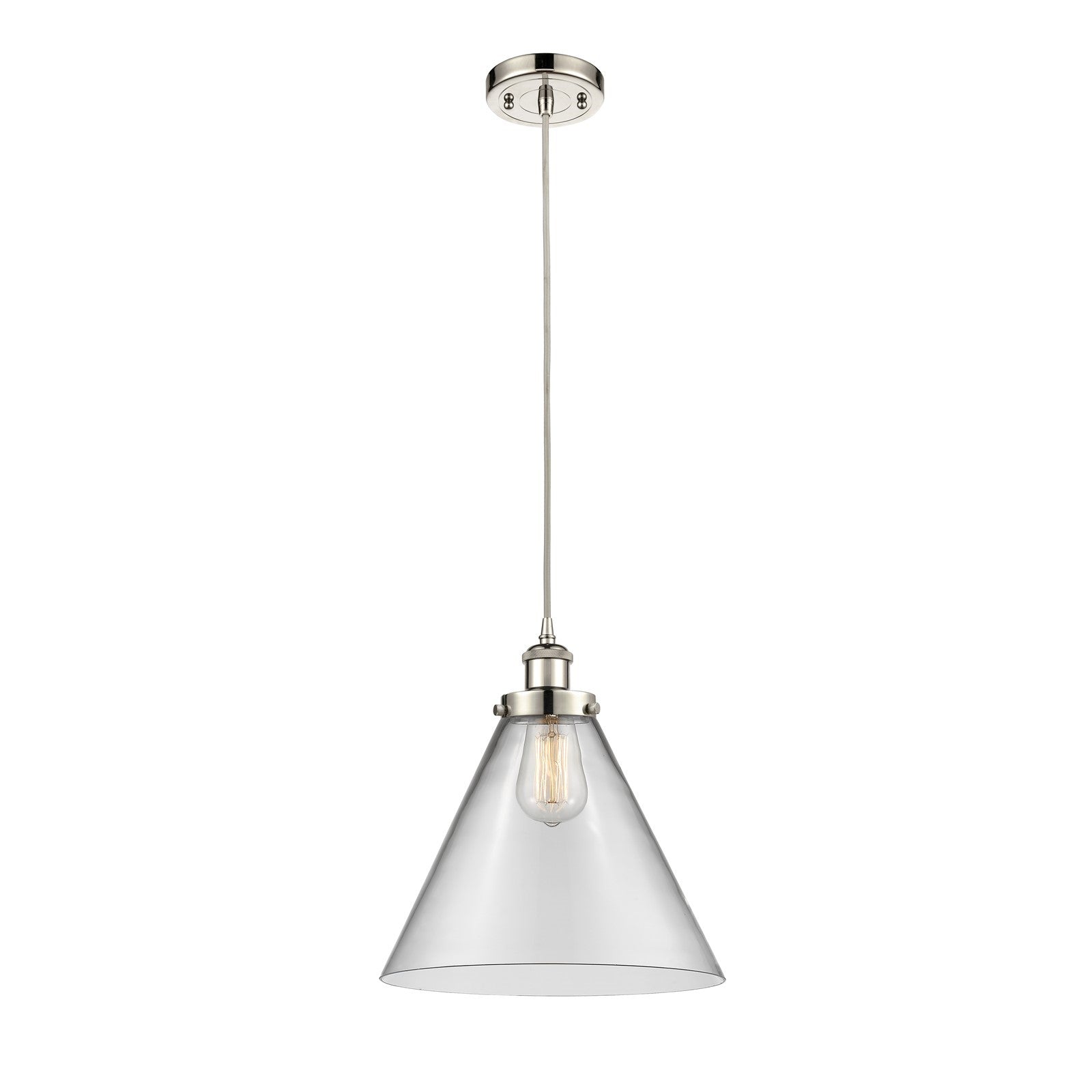 Innovations Cone 11.75in 1-Light Mini Pendant | Industrial Polished Nickel Steel and Clear Transparent Glass | Kitchen Island & | Model 916-1P-PN-G42-L