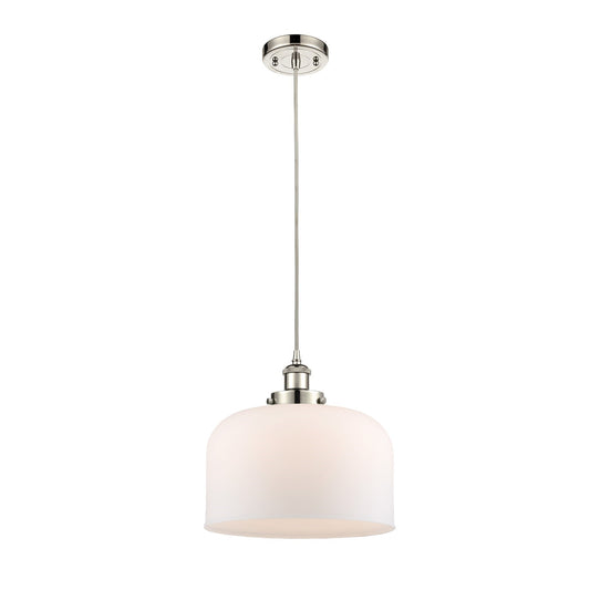 Innovations Bell 12in 1-Light Mini Pendant | Polished Nickel Steel and Matte White Frosted Glass | Kitchen Island & Dining | Model 916-1P-PN-G71-L-LED