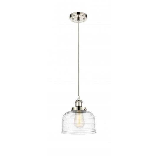 Innovations Ballston Urban Bell 12in 1-Light Mini Pendant | Industrial Polished Nickel and Clear Deco Swirl Glass | Kitchen | Model 916-1P-PN-G713-L