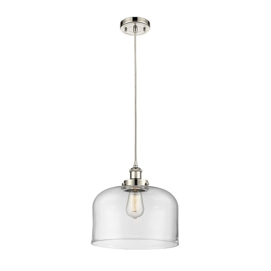 Innovations Bell 12in 1-Light Mini Pendant | Industrial Polished Nickel Steel and Clear Glass | Kitchen Island & Dining Room | Model 916-1P-PN-G72-L
