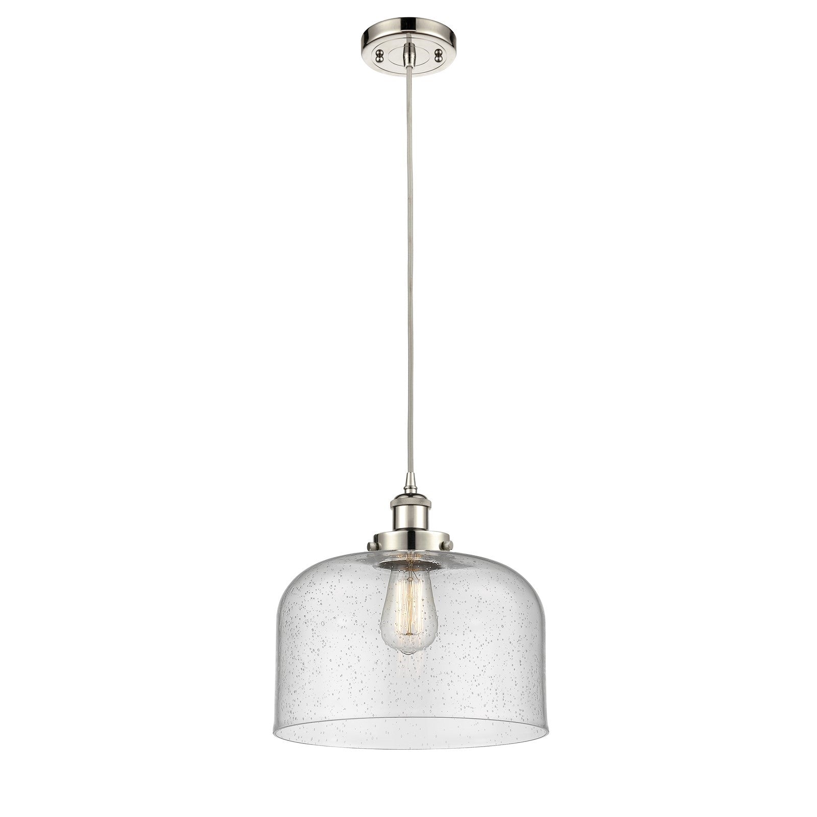 Innovations Bell 12in 1-Light Mini Pendant | Industrial Polished Nickel Steel and Seedy Glass | Kitchen Island & Dining Room | Model 916-1P-PN-G74-L