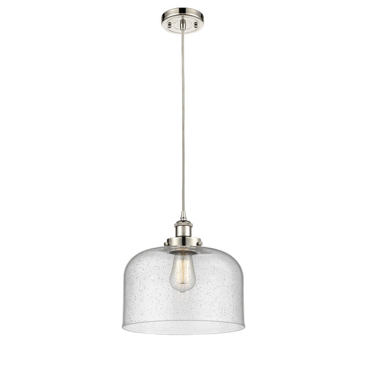 Innovations Bell 12in 1-Light Mini Pendant | Industrial Polished Nickel Steel and Seedy Glass | Kitchen Island & Dining Room | Model 916-1P-PN-G74-L